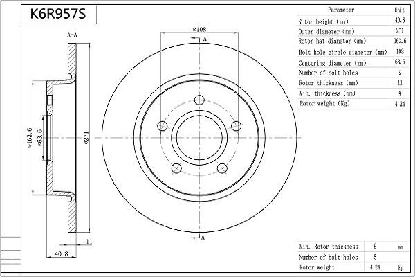 Aisin K6R957S - Тормозной диск autospares.lv