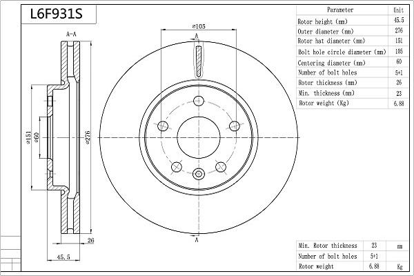 Aisin L6F931S - Тормозной диск autospares.lv