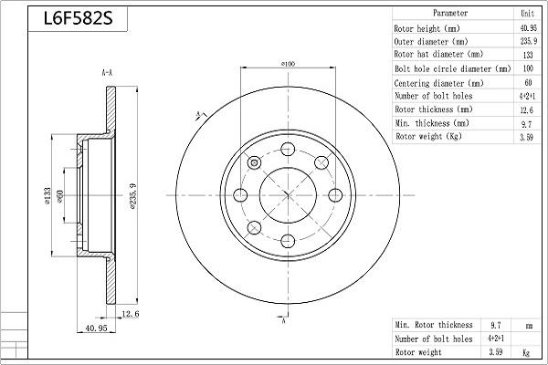 AISIN L6F582S - Тормозной диск autospares.lv