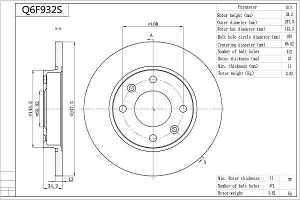 AISIN Q6F932S - Тормозной диск autospares.lv