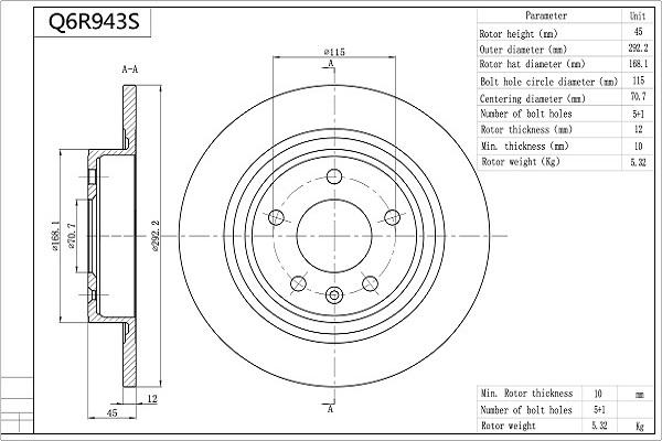 Aisin Q6R943S - Тормозной диск autospares.lv