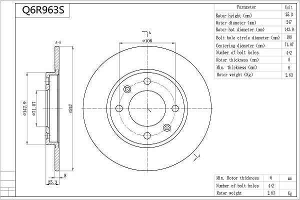 Aisin Q6R963S - Тормозной диск autospares.lv