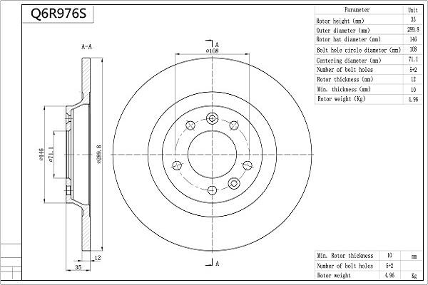 Aisin Q6R976S - Тормозной диск autospares.lv