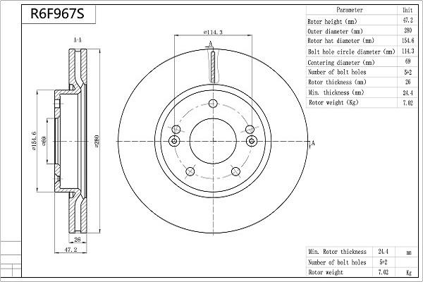 Aisin R6F967S - Тормозной диск autospares.lv