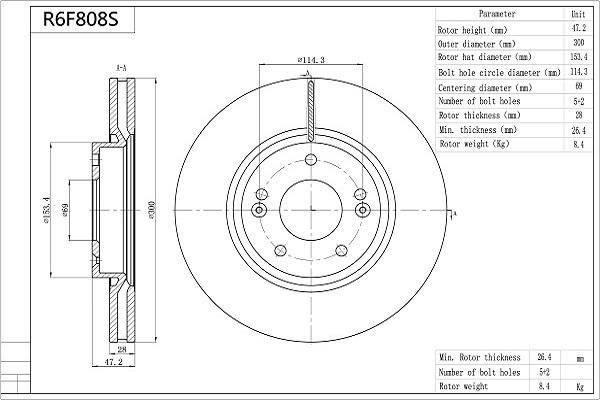 AISIN R6F808S - Тормозной диск autospares.lv