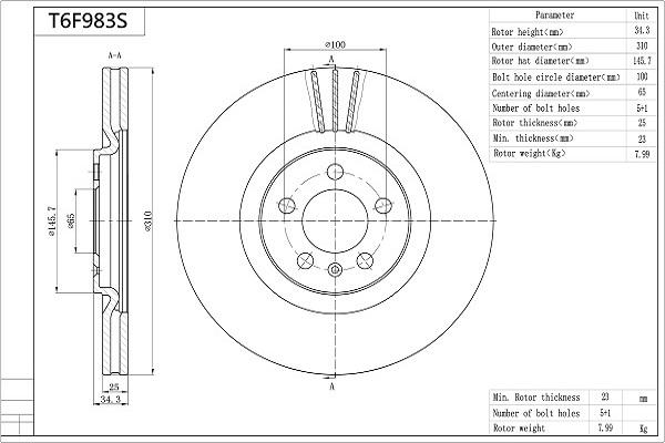 Aisin T6F983S - Тормозной диск autospares.lv