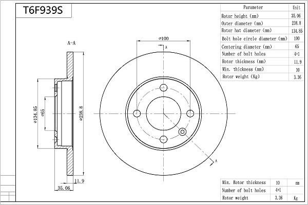 Aisin T6F939S - Тормозной диск autospares.lv