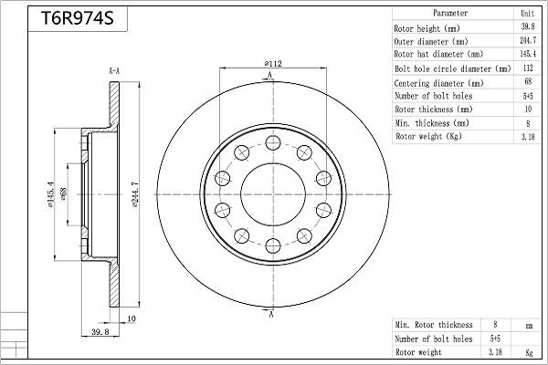 Aisin T6R974S - Тормозной диск autospares.lv