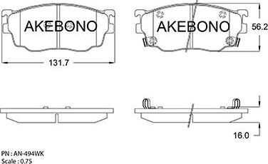 Akebono AN-494WK - Тормозные колодки, дисковые, комплект autospares.lv