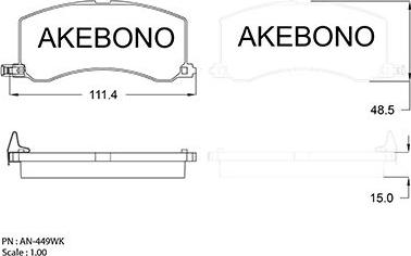 Akebono AN-449WK - Тормозные колодки, дисковые, комплект autospares.lv
