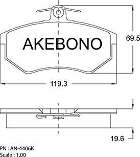 Akebono AN-4406K - Тормозные колодки, дисковые, комплект autospares.lv