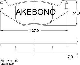 Akebono AN-4413K - Тормозные колодки, дисковые, комплект autospares.lv