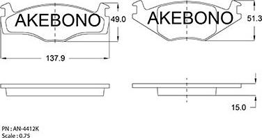 Akebono AN-4412KE - Тормозные колодки, дисковые, комплект autospares.lv