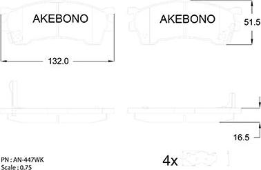 Akebono AN-447WK - Тормозные колодки, дисковые, комплект autospares.lv