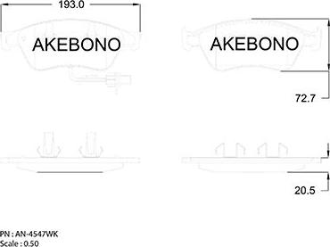 Akebono AN-4547WK - Тормозные колодки, дисковые, комплект autospares.lv