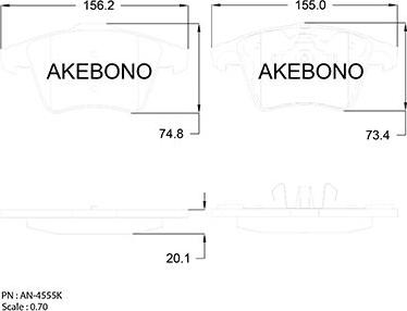 Akebono AN-4555KE - Тормозные колодки, дисковые, комплект autospares.lv
