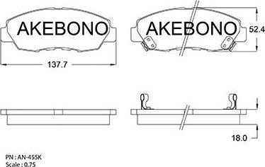 Akebono AN-455WK - Тормозные колодки, дисковые, комплект autospares.lv