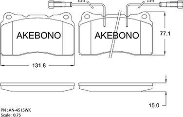 Akebono AN-4515WK - Тормозные колодки, дисковые, комплект autospares.lv