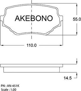 Akebono AN-451K - Тормозные колодки, дисковые, комплект autospares.lv