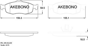 Akebono AN-4523K - Тормозные колодки, дисковые, комплект autospares.lv