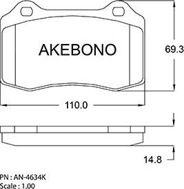 Akebono AN-4634KE - Тормозные колодки, дисковые, комплект autospares.lv