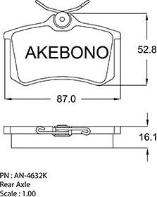 Akebono AN-4632K - Тормозные колодки, дисковые, комплект autospares.lv