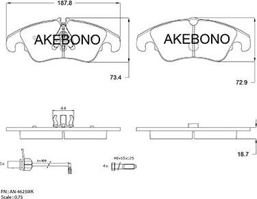 Akebono AN-4623WK - Тормозные колодки, дисковые, комплект autospares.lv