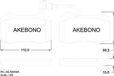 Akebono AN-4094WK - Тормозные колодки, дисковые, комплект autospares.lv