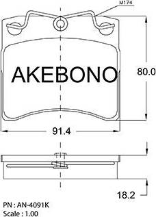 Akebono AN-4091K - Тормозные колодки, дисковые, комплект autospares.lv