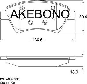 Akebono AN-4098K - Тормозные колодки, дисковые, комплект autospares.lv