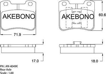 Akebono AN-4049KE - Тормозные колодки, дисковые, комплект autospares.lv