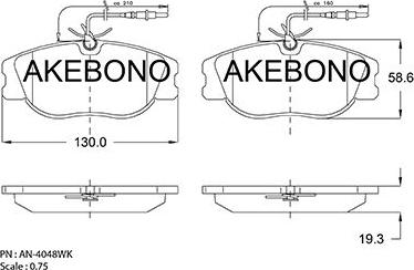 Akebono AN-4048WK - Тормозные колодки, дисковые, комплект autospares.lv