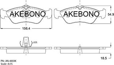 Akebono AN-4059K - Тормозные колодки, дисковые, комплект autospares.lv