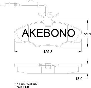 Akebono AN-4058WKE - Тормозные колодки, дисковые, комплект autospares.lv