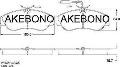 Akebono AN-4063WK - Тормозные колодки, дисковые, комплект autospares.lv