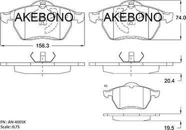 Akebono AN-4005K - Тормозные колодки, дисковые, комплект autospares.lv