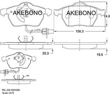 Akebono AN-4001WK - Тормозные колодки, дисковые, комплект autospares.lv