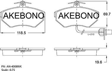 Akebono AN-4008WKE - Тормозные колодки, дисковые, комплект autospares.lv