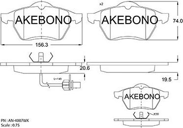 Akebono AN-4007WKE - Тормозные колодки, дисковые, комплект autospares.lv