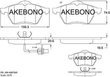 Akebono AN-4007WK - Тормозные колодки, дисковые, комплект autospares.lv