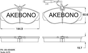 Akebono AN-4016WKE - Тормозные колодки, дисковые, комплект autospares.lv