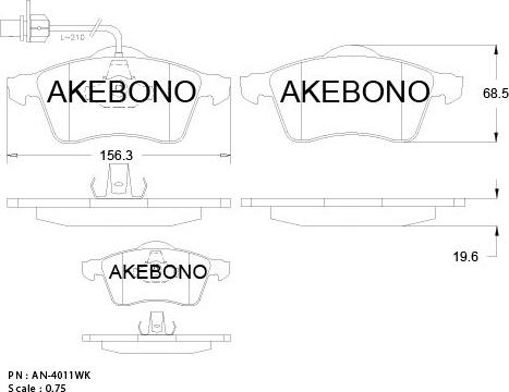 Akebono AN-4011WKE - Тормозные колодки, дисковые, комплект autospares.lv