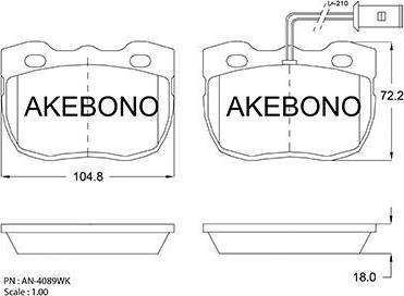 Akebono AN-4089WK - Тормозные колодки, дисковые, комплект autospares.lv