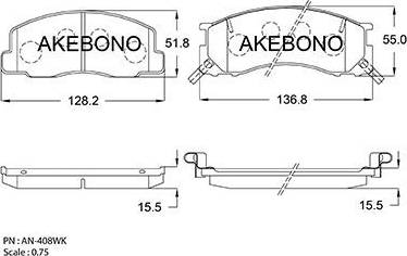 Akebono AN-408WK - Тормозные колодки, дисковые, комплект autospares.lv