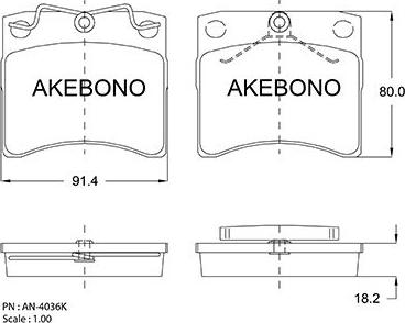 Akebono AN-4036KE - Тормозные колодки, дисковые, комплект autospares.lv