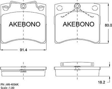 Akebono AN-4036K - Тормозные колодки, дисковые, комплект autospares.lv