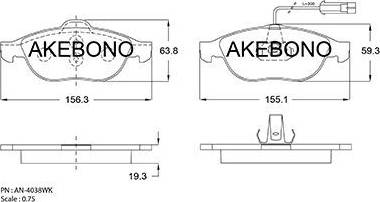 Akebono AN-4038WK - Тормозные колодки, дисковые, комплект autospares.lv