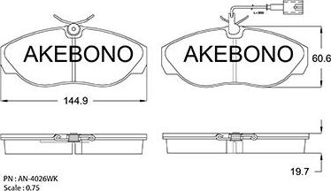 Akebono AN-4026WKE - Тормозные колодки, дисковые, комплект autospares.lv