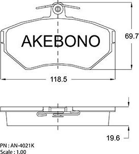 Akebono AN-4021K - Тормозные колодки, дисковые, комплект autospares.lv