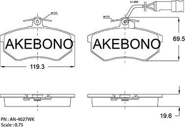 Akebono AN-4027WKE - Тормозные колодки, дисковые, комплект autospares.lv